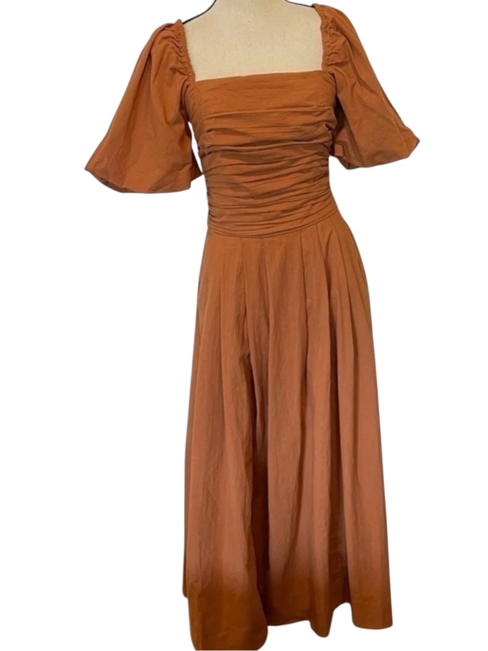 Free People Ain't She A Beaut Midi Dress Ruched Brown Size Small